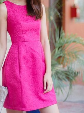 Magenta Textured Sleeveless Fit & Flare Dress